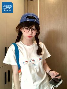 Jeanswest | Áo Thun Tay Ngắn Form Rộng Màu Trắng Phong Cách Hàn Quốc