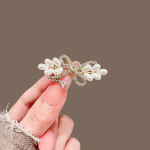 Super Fairy Rhinestone Pearl Bow Hairpin for Female Temperament Side Bangs Clip Fashion Alloy Duckbill Clip Hair Accessories