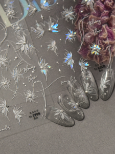 Mukasi Lingbo Fairy Nail Art Stickers Half Transparent White Floral Design Japanese Style Nail Decorations Beauty Tools