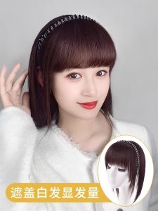 Hair Band Bangs One Female Wig Hair Supplementing Piece Artificial Foreign Style Rhinestone Headband Curly Hair Wigs Cover Gray Hair Straight Hair Piece