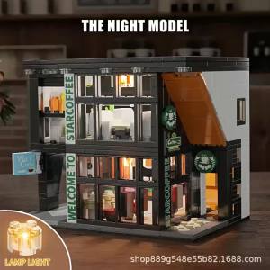 Coffee Shop City House Building Blocks Set for Adults City Street View Construction Toy with Light Christmas Kid Boy Girl Gift