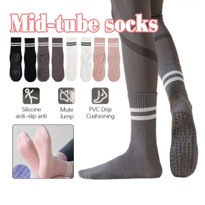 Long Yoga Socks With Grip Anti-slip Sports Socks Pilates Socks Dance Fitness Training Socks For Women Home House Floor Socks Cotton Stocking