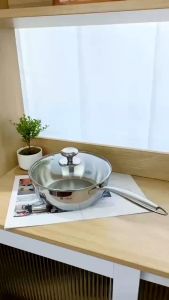 Chảo sâu lòng LUNKAI 1620242630cm chảo inox sâu lòng chảo kèm vung kính chảo inox chống dính