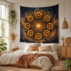 VIKAMA Cầu Vồng Vũ Trụ Mandala Tấm Thảm Galaxy Mặt Trời Ngôi Sao Boho Treo Tường Cho Phòng Ngủ Ký Túc Xá Thiền Trang Trí Nhà Polyester