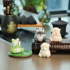 Bộ decor ếch xanh gấu trúc trang trí bàn làm việc thu hút tài lộc cầu bình an