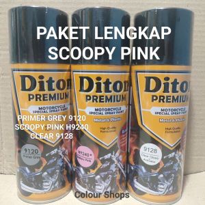 Pilok Cat Diton Premium Paket Lengkap 3 Pcs Scoopy Pink Scoopy Ping 9240 Primer Grey Epoxy 9120 Clear Gloss 9120 400cc Pilox Paketan Cat Semprot Special Spray Paint