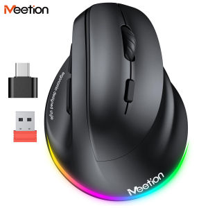 Meetion Mishen Right-Handed Ergonomic Vertical Wireless Mouse Black Light Version Rechargeable Btm010 DPI 2400 Bluetooth