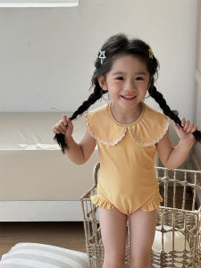 Girls Summer Sun Protection Quick-Drying Doll Collar Hot Spring One-Piece Swimming Suit Kids Baby Net Red Best Selling Swimsuit