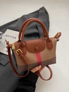 Fashionable Leather Dumpling Bag 2025 New Casual Versatile Single Shoulder Handbag Plaid Color Block Crossbody Bag