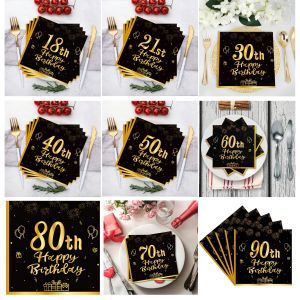 Happy 18th 21th 30th 40th 50th 60th Birthday Black Gold Napkins 20Pcs Party Napkins 70th Birthday Napkins Happy 50th Birthday