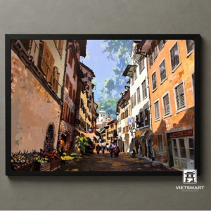 Tranh Nghệ thuật "Phố Cổ Ở Zurich Thụy Sỹ 3" VIETSMART ART - Acrylic 45 x 60cm