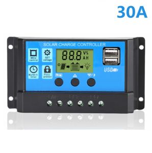 10A 20A 30A PWM Solar Charge Controller 12V/24V Battery Regulator Solar Panel Controller LCD Display with Dual USB Port