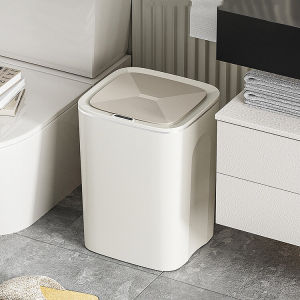 Smart Sensor Electric Waste Bin Kitchen Home Use Waterproof Lid Trash Can Luxury Toilet Tissue Basket Cream Color Plastic Material