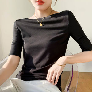 Off-Shoulder Half-Sleeve Retro Elegance Stylish Fitted T-Shirt