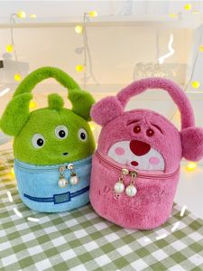 กระเป๋าเครื่องสำอางทรงถังสุดน่ารัก สไตล์การ์ตูน กระเป๋าถือผ้าฝ้าย PP สำหรับผู้หญิง กระเป๋าสัตว์ป่า ของเล่นอุปกรณ์เสริม