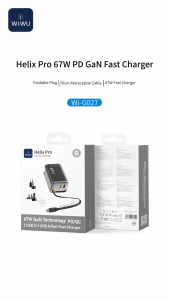 wiwu 3 in 1 67W Dual USB + Type c Port GaN Fast Charger with a Type c Retractable Cable