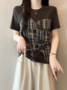 Slimming Checkered Sleeveless T-Shirt for Plus Size