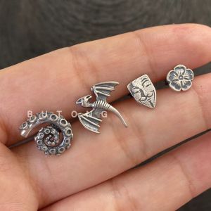 Original Design 925 Sterling Silver Earrings for Men Octopus Tentacle Mask Dragon Wing Fresh out Couple Fashion Jewelry
