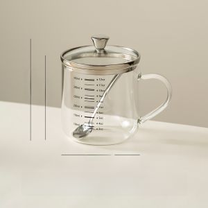 Onlycook High Borosilicate Glass Cup Milk Coffee Measuring Cup Breakfast Juice Cover Cup Heat Resistant round Shape Home Use