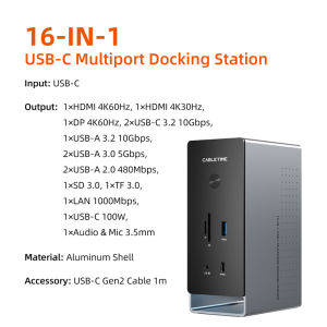 Cabletime | CABLETIME 16 in 1 USB C Docking Station for MacBook pro 4K 60Hz HDMI Port USB 3.2 MST Microchip PD100W 10Gbps Card Reader C Hub