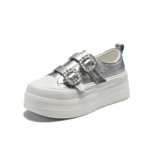 Belle | Elevating Thick Sole Glitter Diamond Magic Tape Womens Casual White Shoes