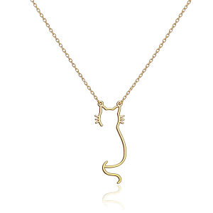 Cute Hollow Kitty Cat Pendant Necklace For Women Girls 14K Gold Plated Stainless Steel Pet Jewelry