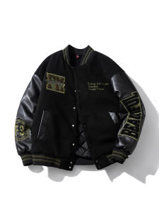 แจ็คเก็ตเบสบอลขนสัตว์สไตล์อเมริกันสำหรับผู้ชาย แจ็คเก็ตขนสัตว์ขนนุ่ม ทรงหลวม แฟชั่นฤดูหนาวสำหรับคู่รัก