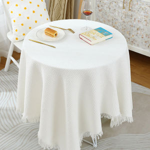 GUOUQNA French Cotton Linen Tablecloth Round Tablecloth Light Luxury Simple Style Tea Table Cloth 90cm