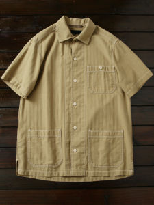 Loose Fit Cotton Work Shirt Summer Mens Casual Short Sleeve Plaid Pattern Breathable Moisture Wicking Single Button Placket