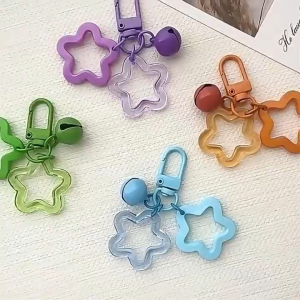 Acrylic Five Pointed Star Bell Keychain Pendant For Car Key And Womens Bag Decoration