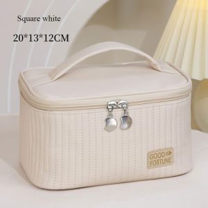 Convenient Makeup Bag PU Solid Color Handheld Toilet Bag Cosmetics Storage Bag Large Capacity Travel Storage WJ032