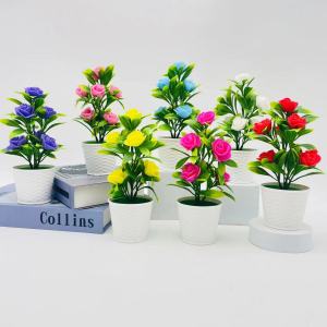 Artificial Flowers Home Decor Simulation Plant Plastic Fake Flower Potted Home Living Room Ornaments Rose Fence Flower Set