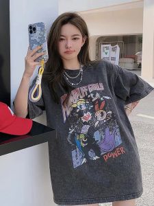 Retro Large Size Short Sleeve T-shirt for Women Summer Fashion Loose Couple Style Cotton Printed Work Clothing