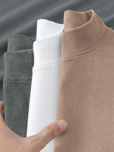 Thickened Double-sided Cashmere Long Sleeve Base Shirt Half High Collar Mens T-shirt Warm Inner Wear mid Collar Autumn Winter