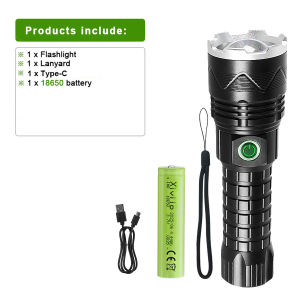 300000LM Powerful LED Flashlight Super Bright Zoom Rechargeable Type-C Convenient Flashlight Camping Hiking Lantern