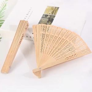 Hollow Folding Bamboo Wooden Fan Plain Style Portable Wooden Fan