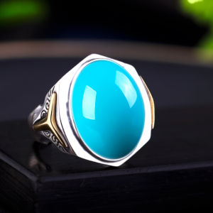 Mens S925 Sterling Silver Ring Setting DIY Embedded Turquoise Open Silver Accessories Empty Setting Ring Holder 13*18