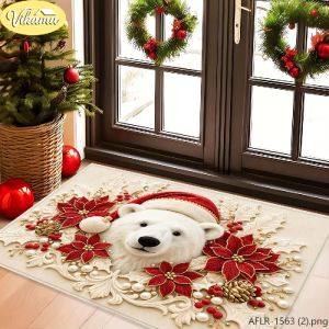VIKAMA Snowman Doormat Cream with Gold Hat Red Scarf Winter Merry Christmas Welcome Mat Entryway Rug Front Porch Decor