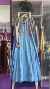 Baru Gamis Muslimah Lubi Sakina Sky Blue Oxford Cotton Mix toyobo fodu Premium