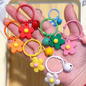 Ins Style Small Flower Keychain With Bell Key Ring Backpack Pendant Key Charm Birthday Gift Doorgift