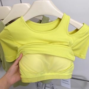 Fitness Sportswear Short Sleeve Yoga Top Womens Tight Fit round Neck Moisture Wicking Quick Dry Ultra Stretch Breathable T-Shirt