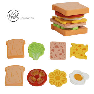 Children Pretend Play Kitchen Wooden Toys Hamburger Sandwich Simulation Food Matching Games Montessori Educational Stacking Toy
