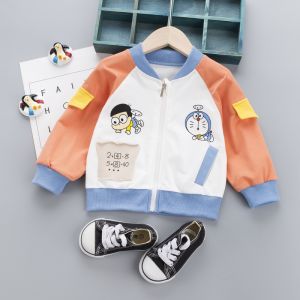 Spring Fashion Baby Boys Girls Cotton Jacket Cartoon Print round Neck Zipper Closure Lightweight Soft Fabric Kids Outerwear