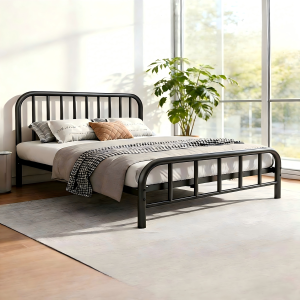 SUNNY BIERE STORE Iron Frame Bed Single/Twin/Double/Queen/King Modern Minimalist Thickened Steel Frame Black Sturdy