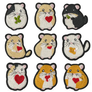 New 9pcs Cute Hamster Embroidery Patches Cartoon Iron On Appliques DIY Decorative Repair Patches for Jeans Jackets Bags