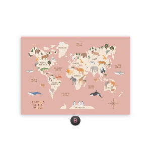 World Map Canvas Painting Colorful Animal Theme Educational Wall Art Posters Printed Canvas Painting ChildrenS Home Decoration
