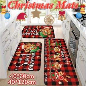 Merry Christmas Kitchen Rugs Non-Slip Washable Kitchen Floor Mat Xmas Snowman Elk Christams Tree Decorative Runner Rug 40*60/40*120CM
