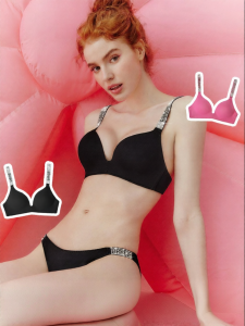 Miss Curiosity | Gathered Small Chest Light Summer Brassiere Set with Sparkling Rhinestone Shoulder Straps