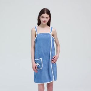 Plus Size Women’s Adjustable Bath Towel Robe - Cute Bow Soft Wearable Shower Towel Skirt with Pocket for Home