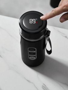 BATHI Botol Termos LED Suhu 500ml Digital Display Stainless Steel 304 Saringan Teh Tumbler Vacuum Flask Hitam